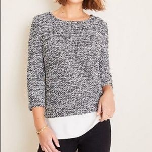Ann Taylor Black and White Tweed-like/Boucle Layered Tiered Blouse